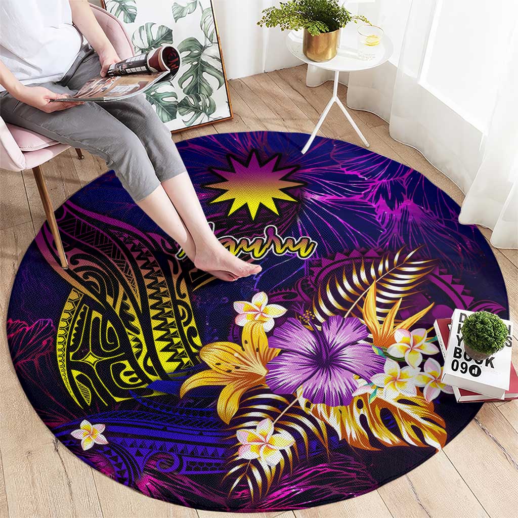 Nauru Round Carpet Whale Hibiscus Polynesian