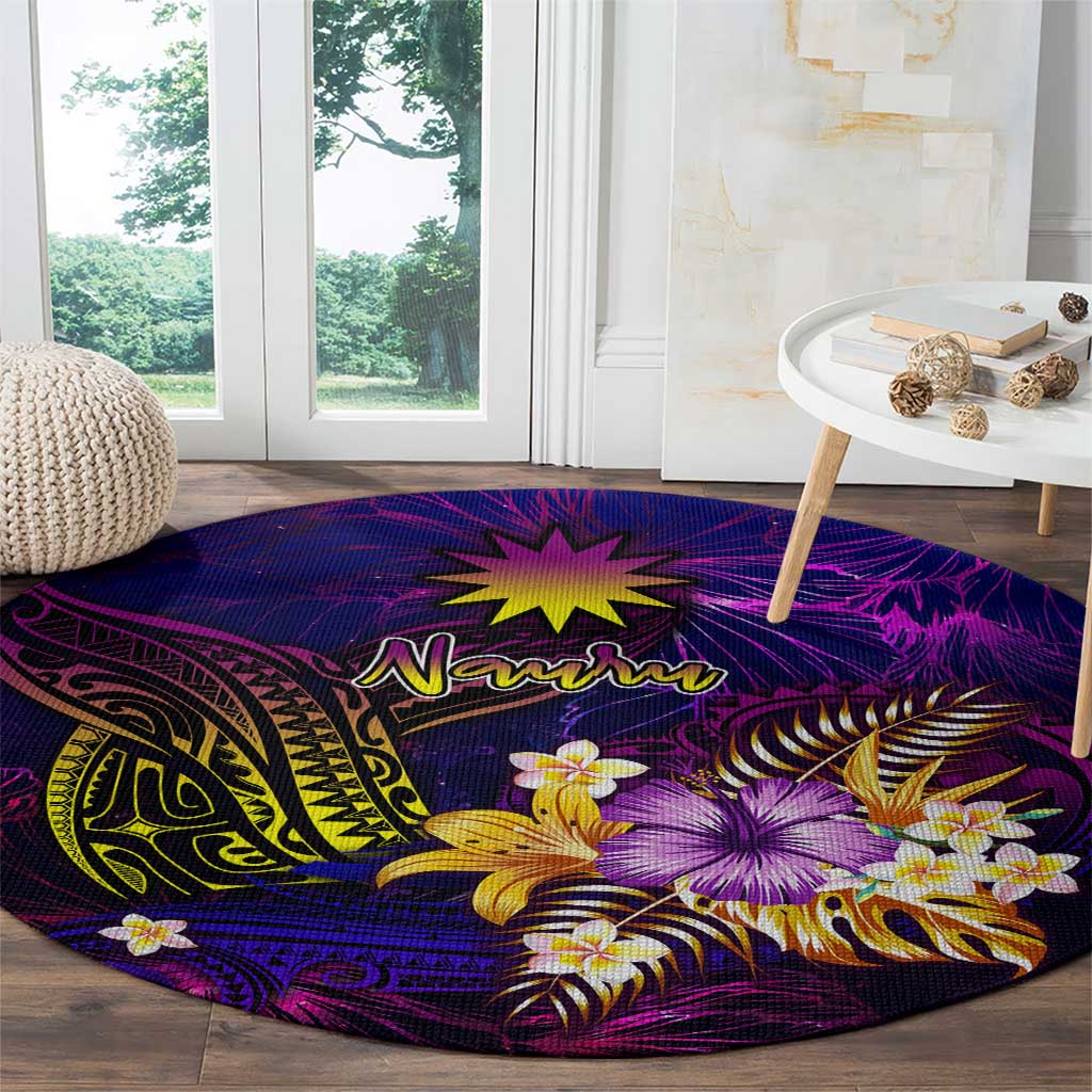 Nauru Round Carpet Whale Hibiscus Polynesian
