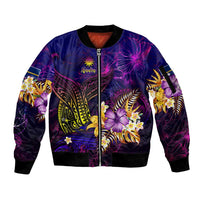 Nauru Sleeve Zip Bomber Jacket Whale Hibiscus Polynesian