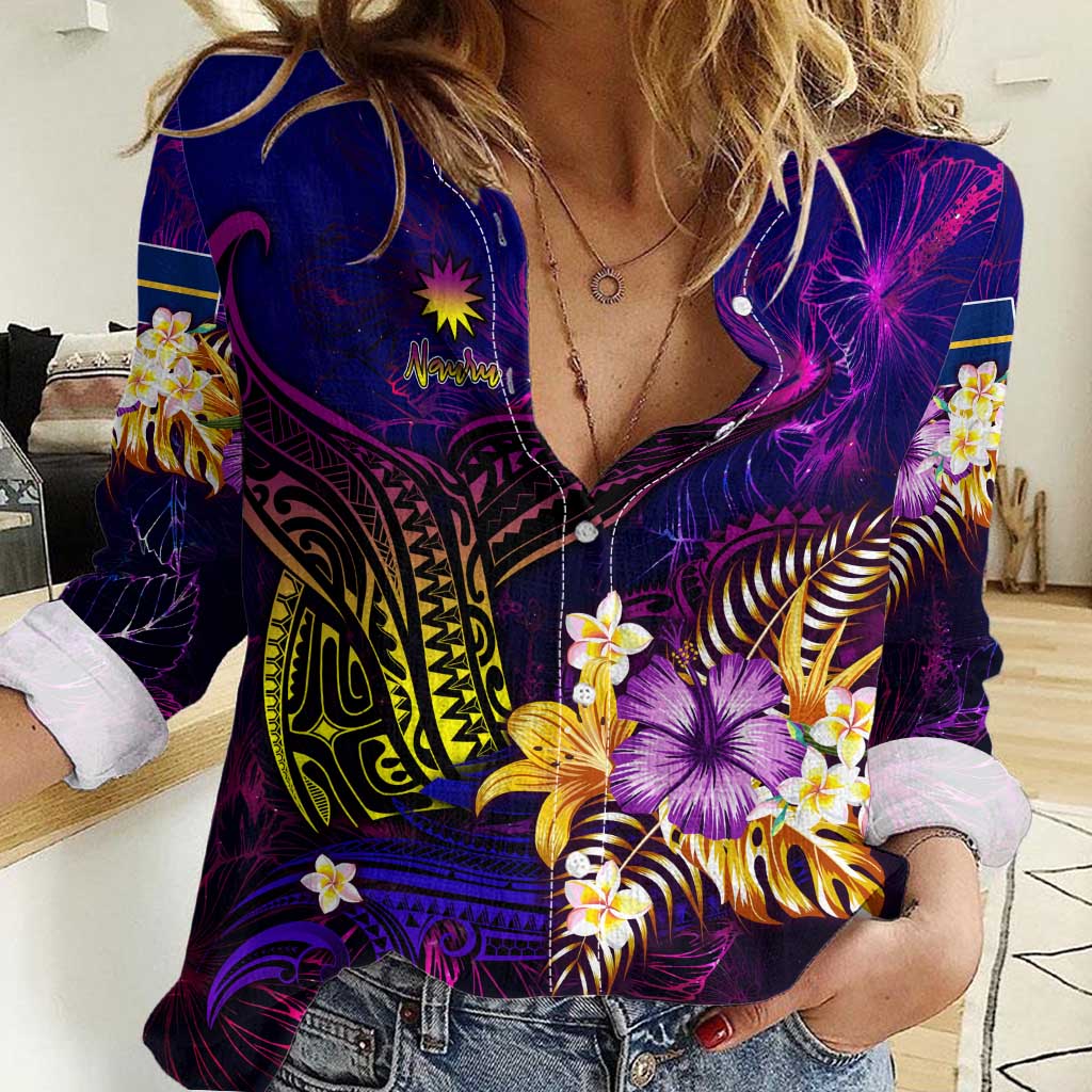 Nauru Women Casual Shirt Whale Hibiscus Polynesian