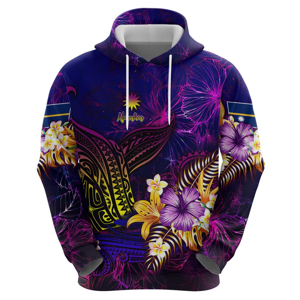 Nauru Zip Hoodie Whale Hibiscus Polynesian