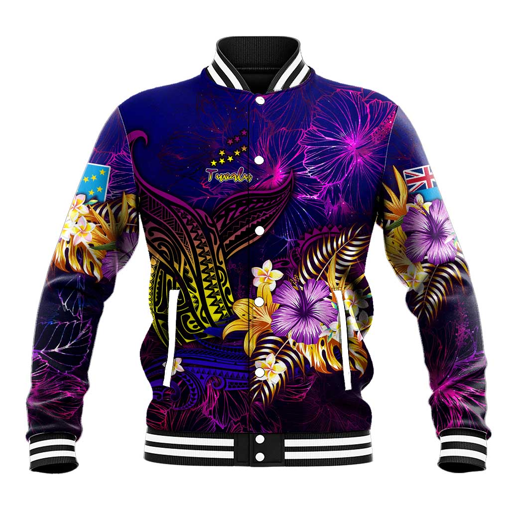 Tuvalu Baseball Jacket Whale Hibiscus Polynesian DT02 Unisex Purple - Polynesian Pride