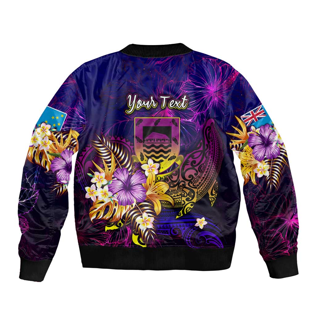 Tuvalu Bomber Jacket Whale Hibiscus Polynesian