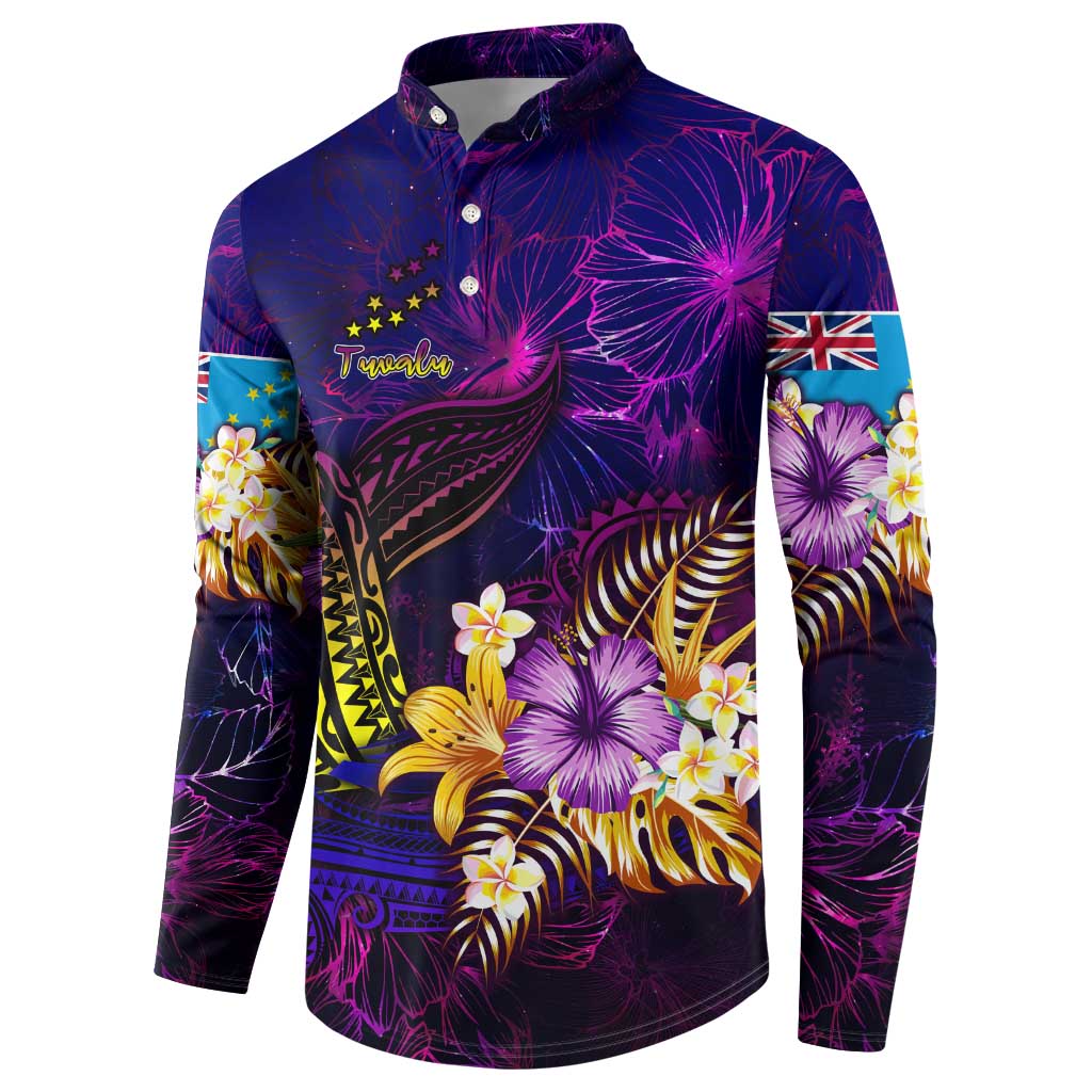Tuvalu Button Sweatshirt Whale Hibiscus Polynesian DT02 - Polynesian Pride