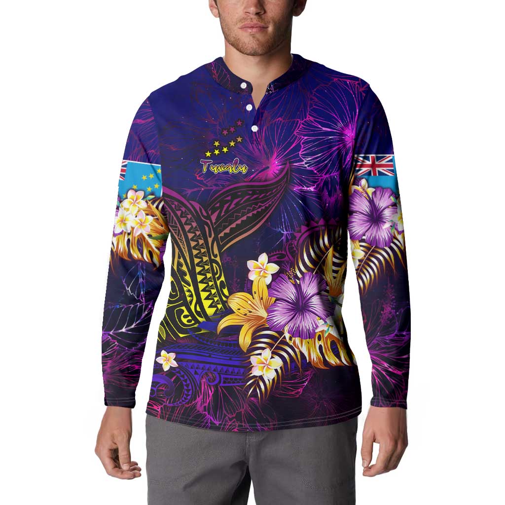 Tuvalu Button Sweatshirt Whale Hibiscus Polynesian DT02 - Polynesian Pride