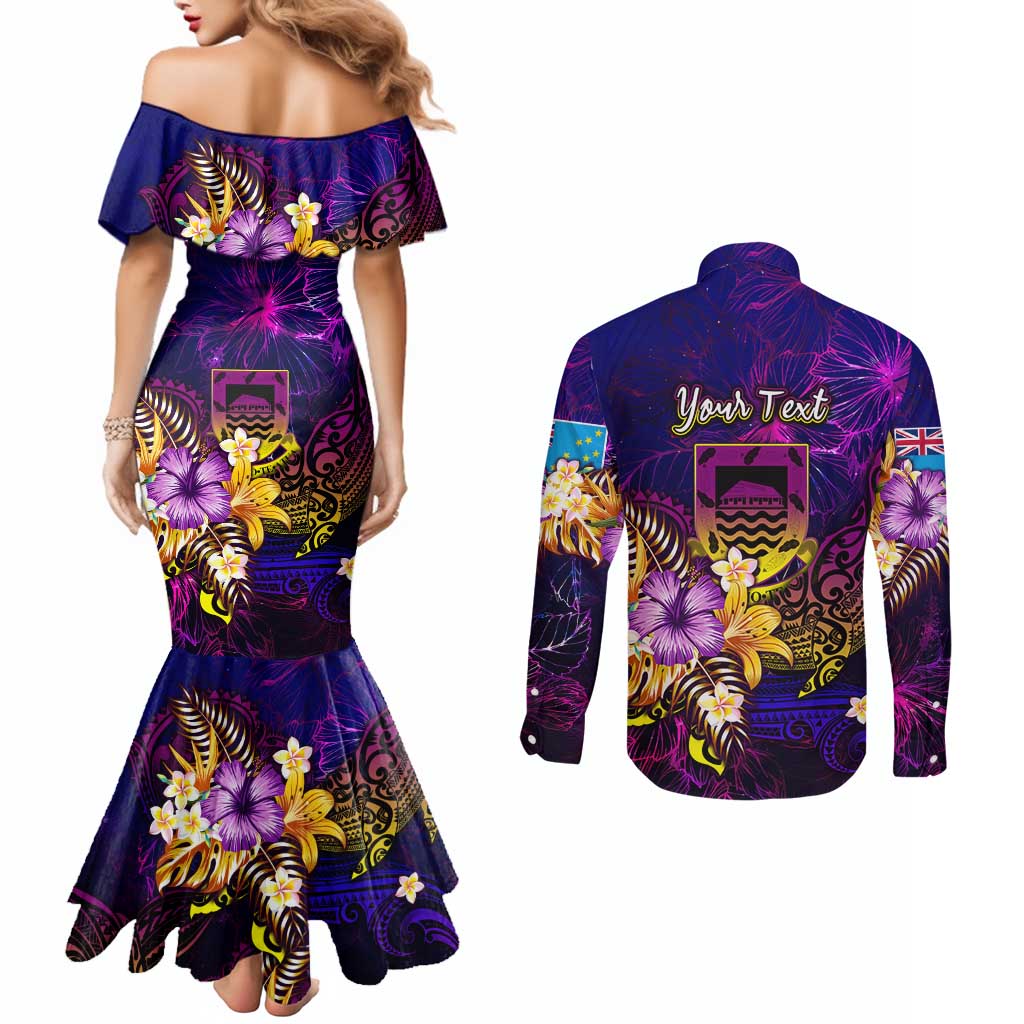 Tuvalu Couples Matching Mermaid Dress and Long Sleeve Button Shirt Whale Hibiscus Polynesian DT02 - Polynesian Pride