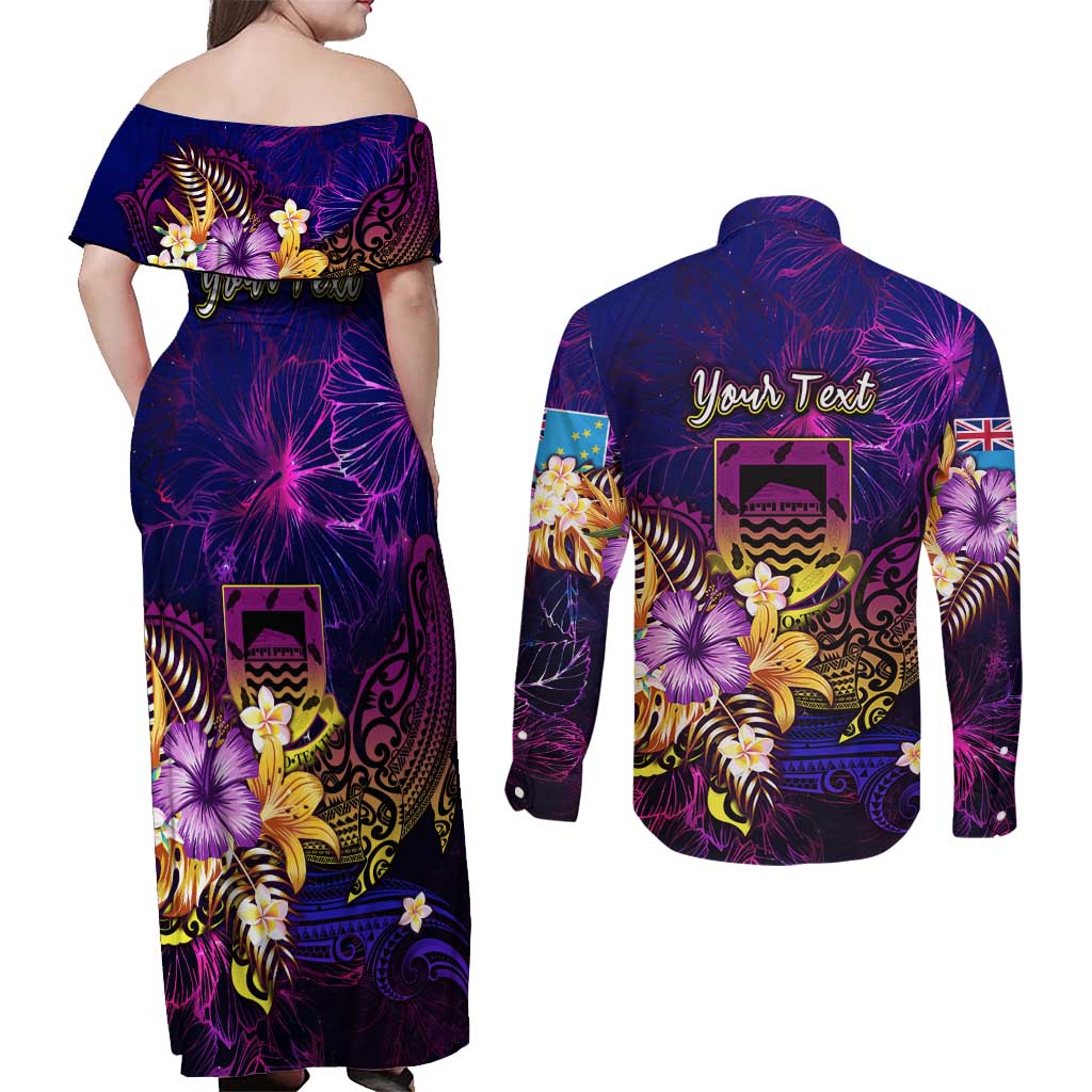 Tuvalu Couples Matching Off Shoulder Maxi Dress and Long Sleeve Button Shirt Whale Hibiscus Polynesian DT02 - Polynesian Pride