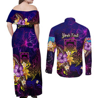 Tuvalu Couples Matching Off Shoulder Maxi Dress and Long Sleeve Button Shirt Whale Hibiscus Polynesian DT02 - Polynesian Pride