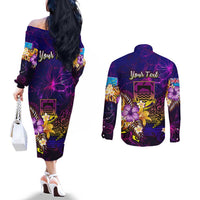 Tuvalu Couples Matching Off The Shoulder Long Sleeve Dress and Long Sleeve Button Shirt Whale Hibiscus Polynesian DT02 - Polynesian Pride