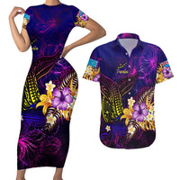 Tuvalu Couples Matching Short Sleeve Bodycon Dress and Hawaiian Shirt Whale Hibiscus Polynesian
