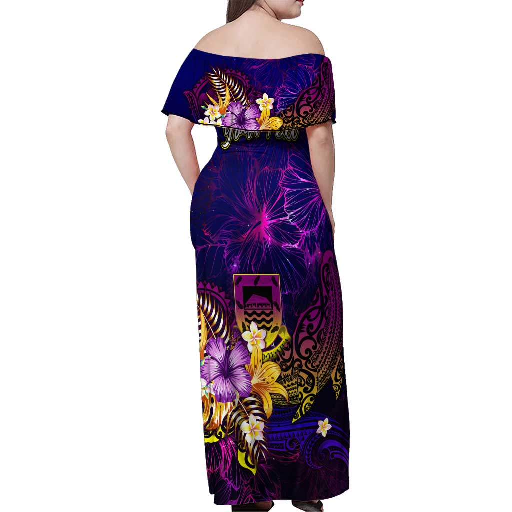 Tuvalu Family Matching Off Shoulder Maxi Dress and Hawaiian Shirt Whale Hibiscus Polynesian