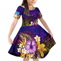 Tuvalu Family Matching Off Shoulder Short Dress and Hawaiian Shirt Whale Hibiscus Polynesian