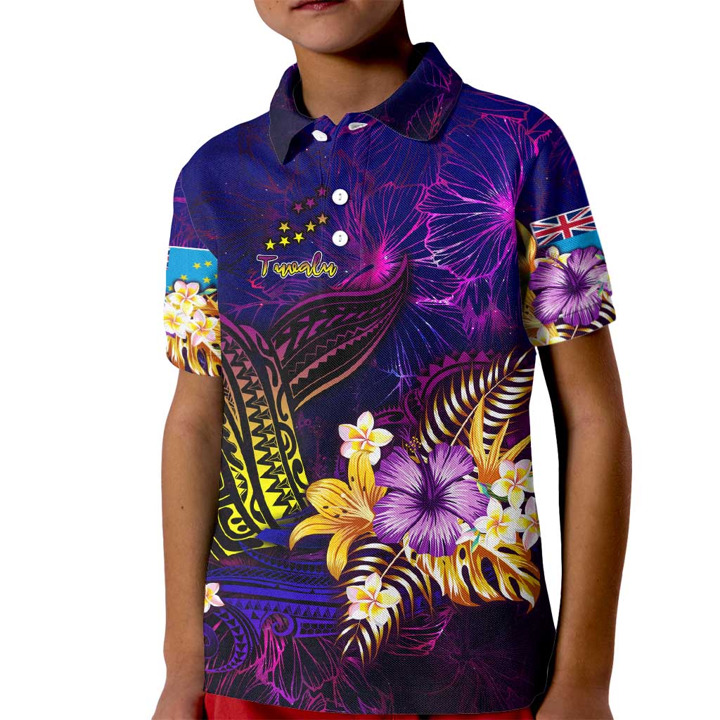 Tuvalu Kid Polo Shirt Whale Hibiscus Polynesian