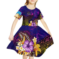 Tuvalu Kid Short Sleeve Dress Whale Hibiscus Polynesian DT02 - Polynesian Pride