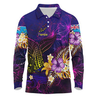 Tuvalu Long Sleeve Polo Shirt Whale Hibiscus Polynesian
