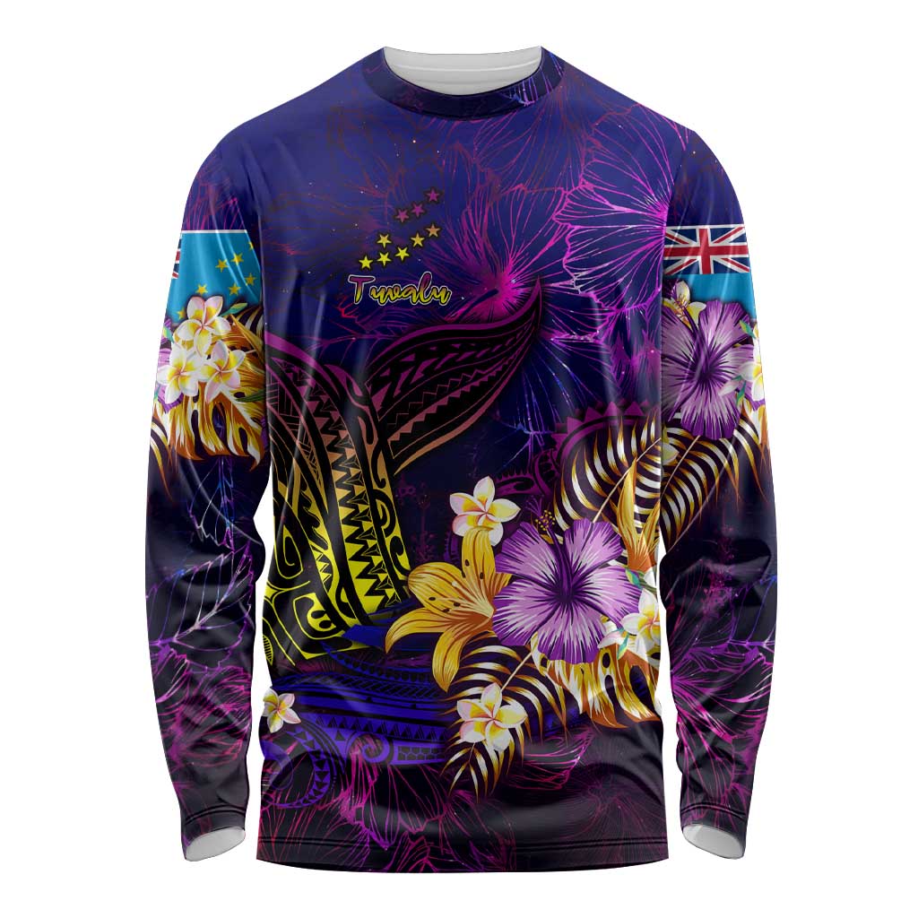 Tuvalu Long Sleeve Shirt Whale Hibiscus Polynesian DT02 Unisex Purple - Polynesian Pride