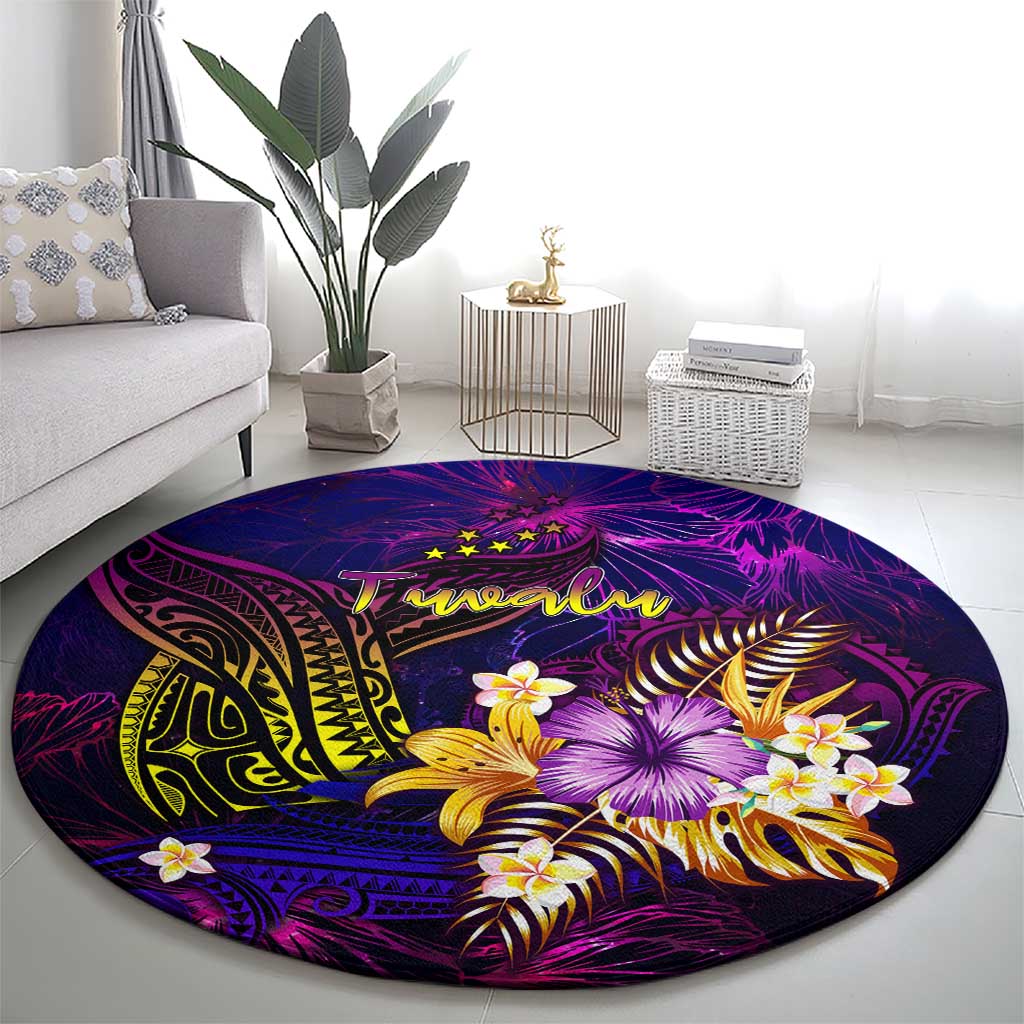 Tuvalu Round Carpet Whale Hibiscus Polynesian