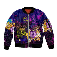 Tuvalu Sleeve Zip Bomber Jacket Whale Hibiscus Polynesian