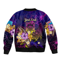 Tuvalu Sleeve Zip Bomber Jacket Whale Hibiscus Polynesian