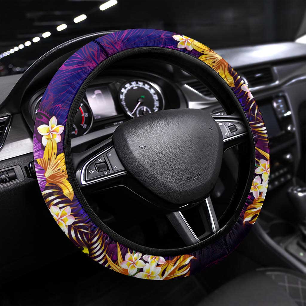 Tuvalu Steering Wheel Cover Whale Hibiscus Polynesian DT02 Universal Fit Purple - Polynesian Pride