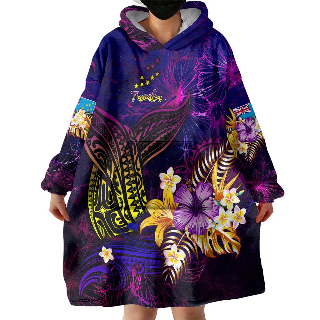 Tuvalu Wearable Blanket Hoodie Whale Hibiscus Polynesian DT02 - Polynesian Pride