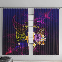 Tuvalu Window Curtain Whale Hibiscus Polynesian DT02 With Hooks Purple - Polynesian Pride