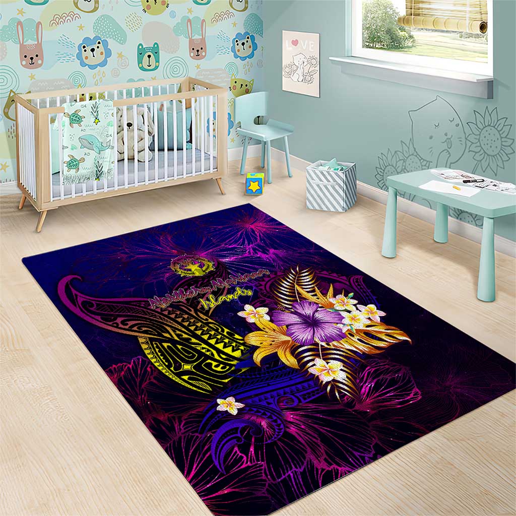Northern Mariana Islands Area Rug Whale Hibiscus Polynesian