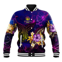 Northern Mariana Islands Baseball Jacket Whale Hibiscus Polynesian DT02 Unisex Purple - Polynesian Pride