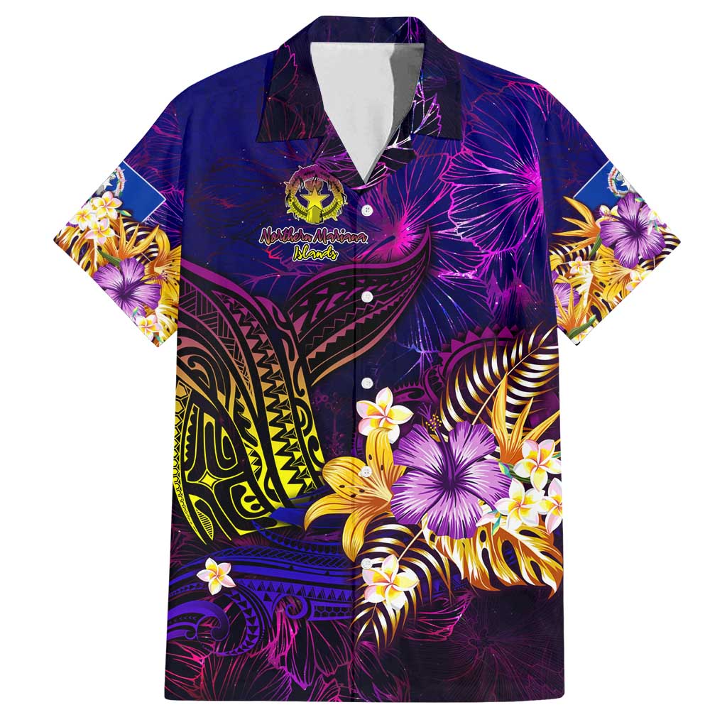 Northern Mariana Islands Family Matching Puletasi and Hawaiian Shirt Whale Hibiscus Polynesian DT02 Dad's Shirt - Short Sleeve Purple - Polynesian Pride