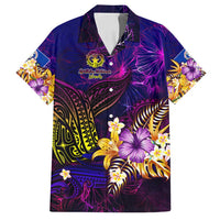 Northern Mariana Islands Family Matching Puletasi and Hawaiian Shirt Whale Hibiscus Polynesian DT02 Dad's Shirt - Short Sleeve Purple - Polynesian Pride
