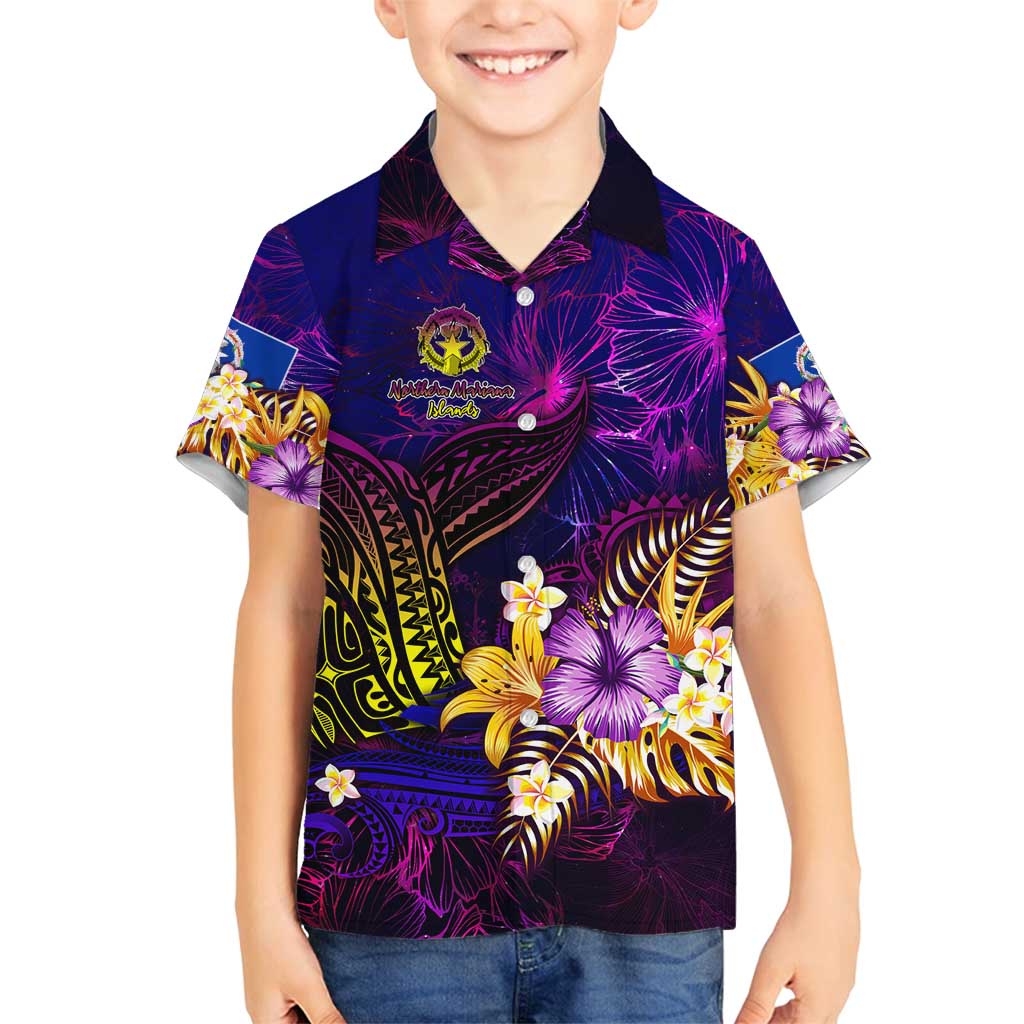 Northern Mariana Islands Family Matching Puletasi and Hawaiian Shirt Whale Hibiscus Polynesian DT02 Son's Shirt Purple - Polynesian Pride