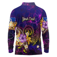 Northern Mariana Islands Long Sleeve Polo Shirt Whale Hibiscus Polynesian