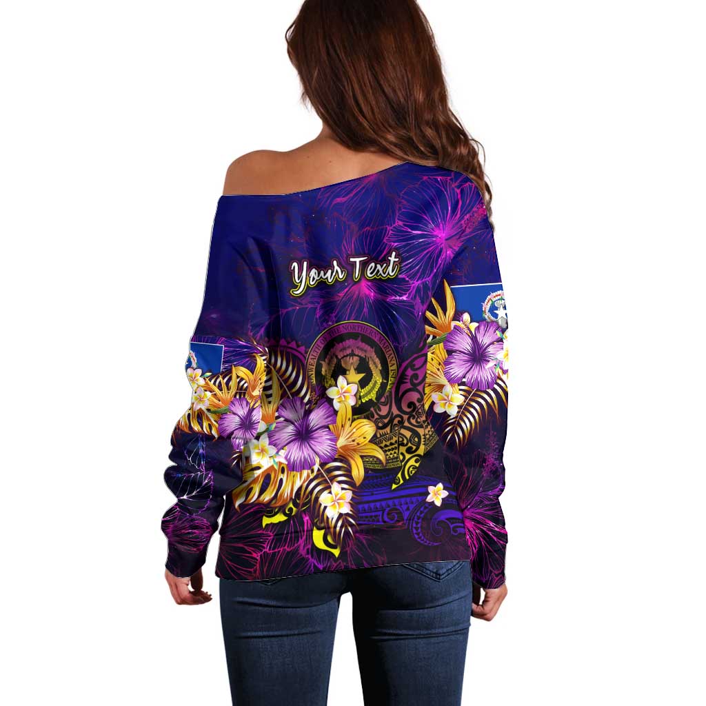 Northern Mariana Islands Off Shoulder Sweater Whale Hibiscus Polynesian