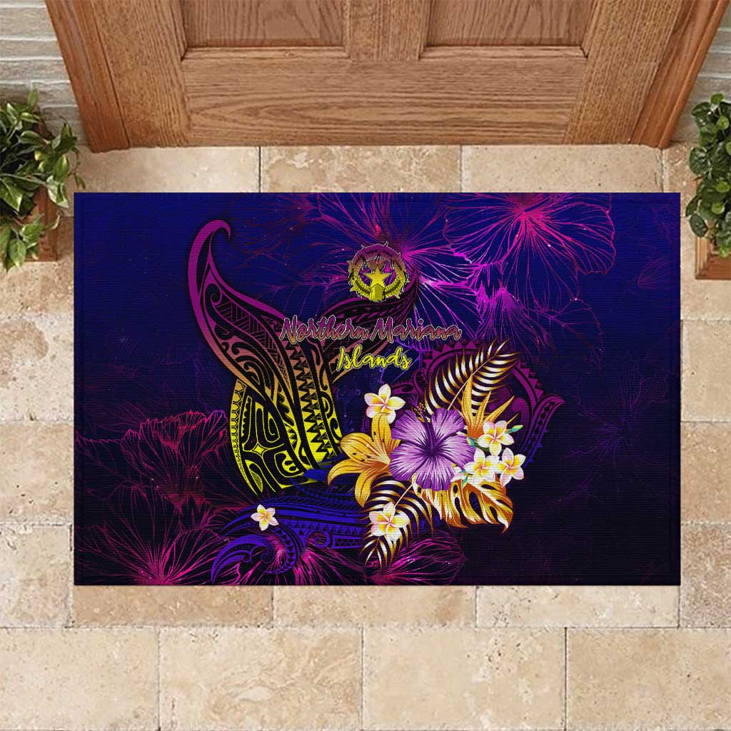 Northern Mariana Islands Rubber Doormat Whale Hibiscus Polynesian