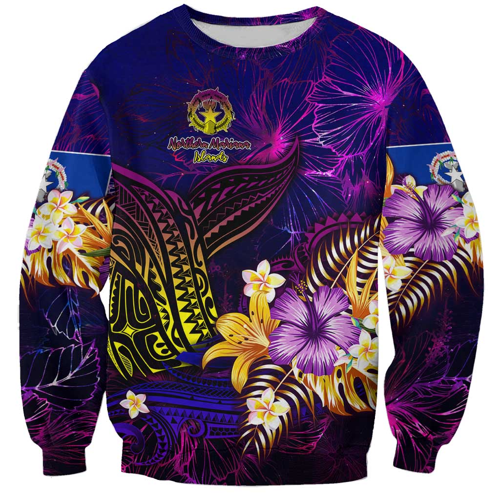 Northern Mariana Islands Sweatshirt Whale Hibiscus Polynesian