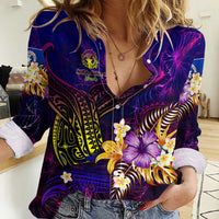 Northern Mariana Islands Women Casual Shirt Whale Hibiscus Polynesian