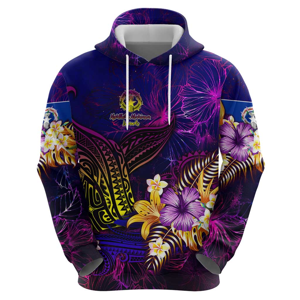 Northern Mariana Islands Zip Hoodie Whale Hibiscus Polynesian