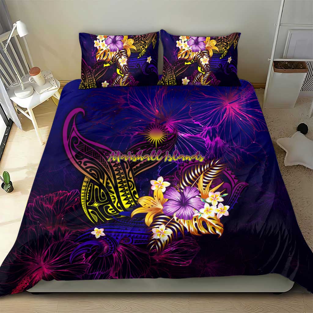 Marshall Islands Bedding Set Whale Hibiscus Polynesian