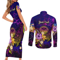 Marshall Islands Couples Matching Short Sleeve Bodycon Dress and Long Sleeve Button Shirt Whale Hibiscus Polynesian