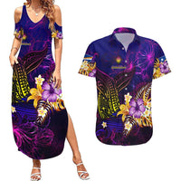 Marshall Islands Couples Matching Summer Maxi Dress and Hawaiian Shirt Whale Hibiscus Polynesian