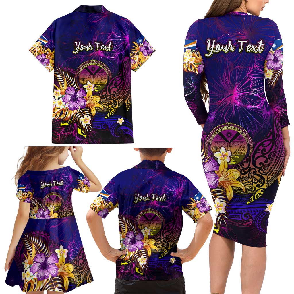 Marshall Islands Family Matching Long Sleeve Bodycon Dress and Hawaiian Shirt Whale Hibiscus Polynesian