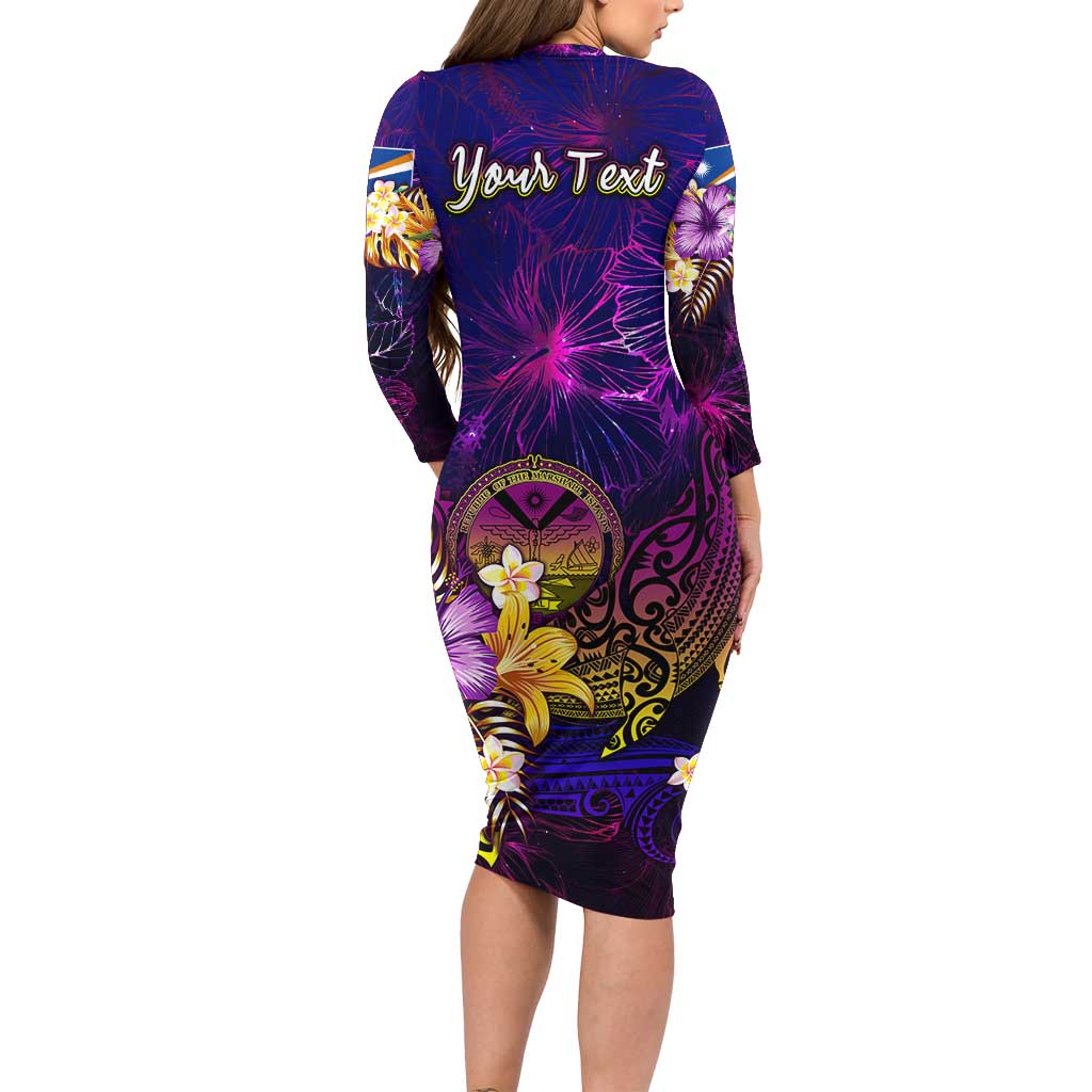 Marshall Islands Family Matching Long Sleeve Bodycon Dress and Hawaiian Shirt Whale Hibiscus Polynesian
