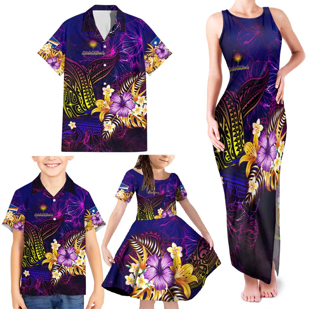 Marshall Islands Family Matching Tank Maxi Dress and Hawaiian Shirt Whale Hibiscus Polynesian