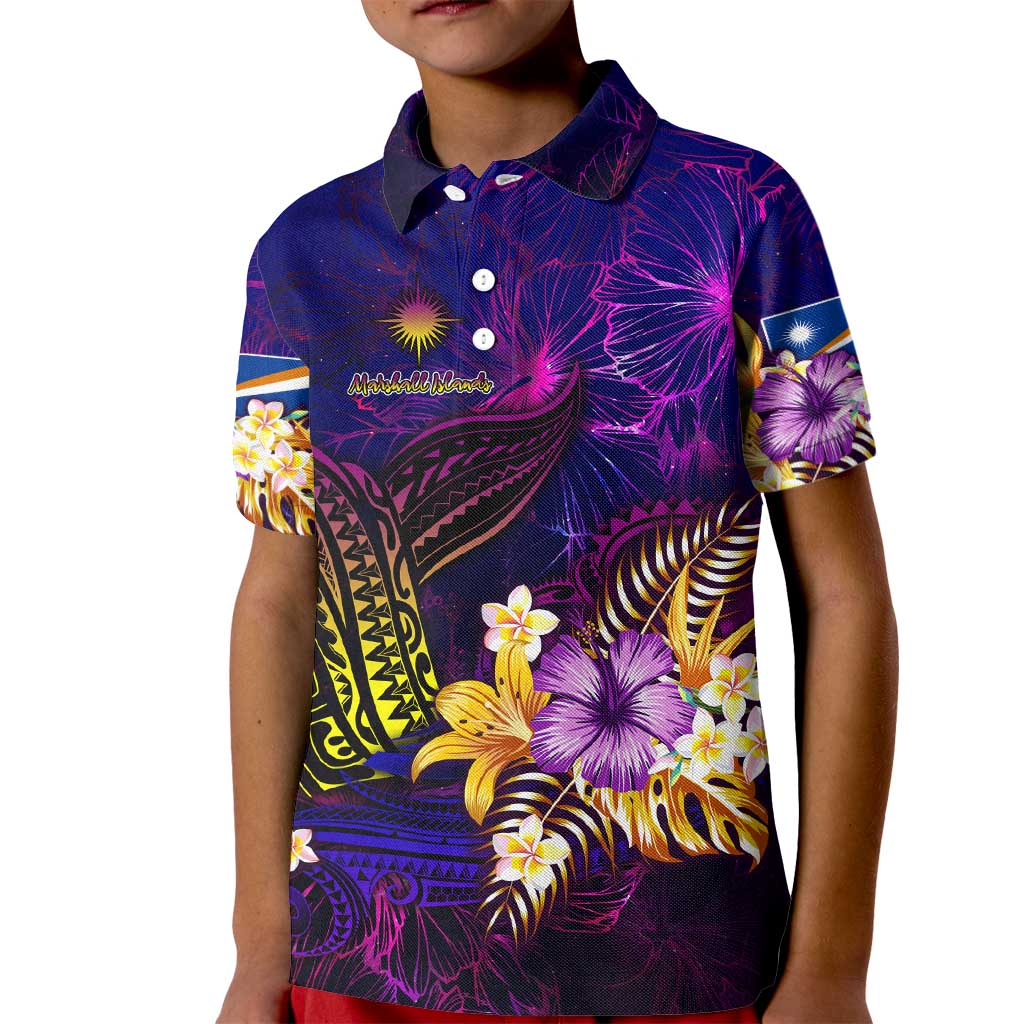 Marshall Islands Kid Polo Shirt Whale Hibiscus Polynesian