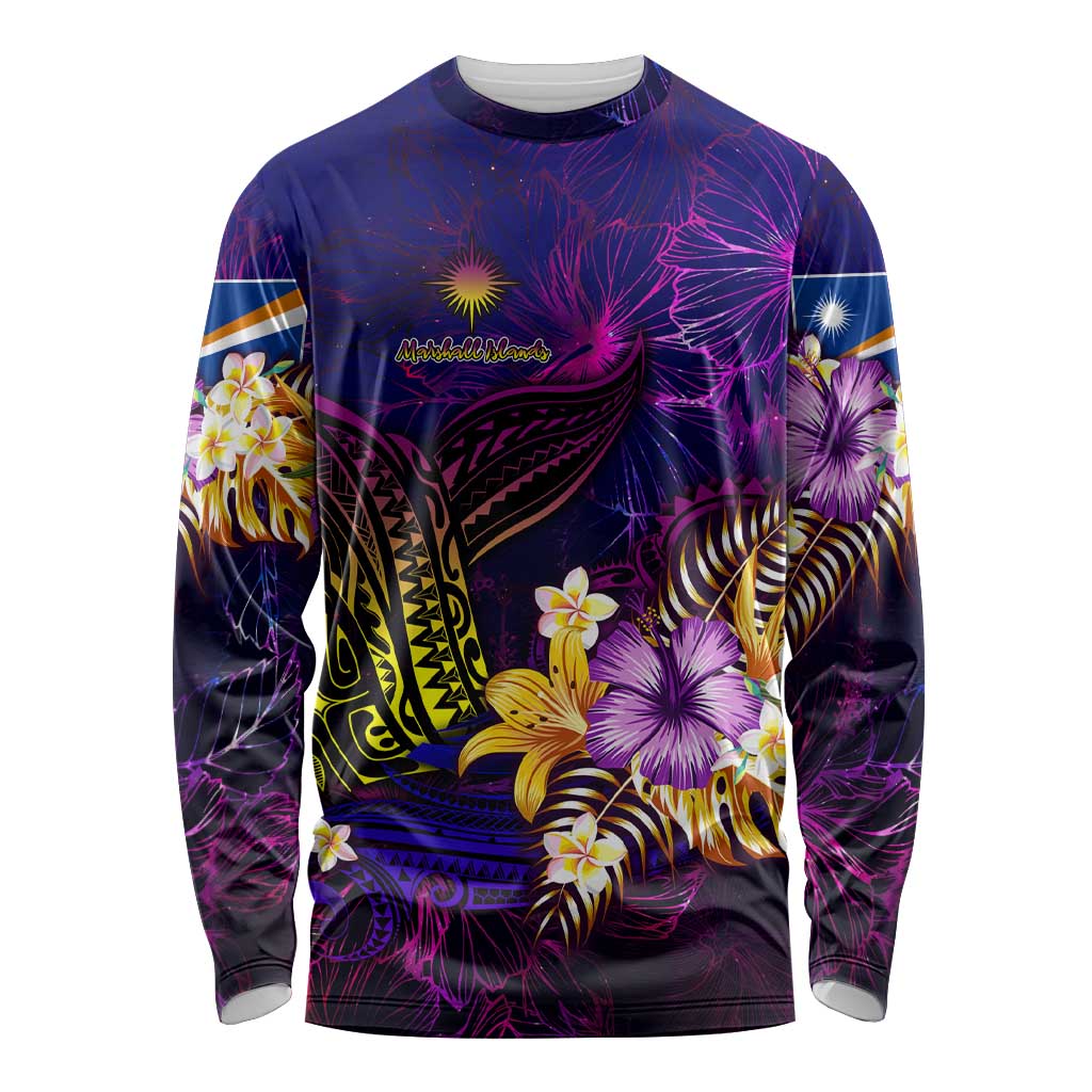Marshall Islands Long Sleeve Shirt Whale Hibiscus Polynesian