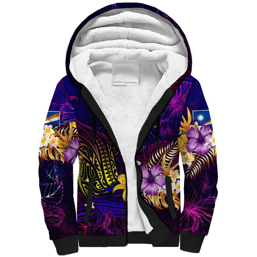 Marshall Islands Sherpa Hoodie Whale Hibiscus Polynesian DT02 Unisex Purple - Polynesian Pride