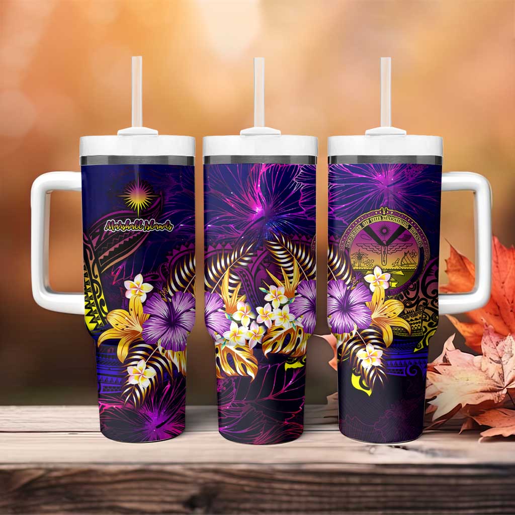 Marshall Islands Tumbler With Handle Whale Hibiscus Polynesian