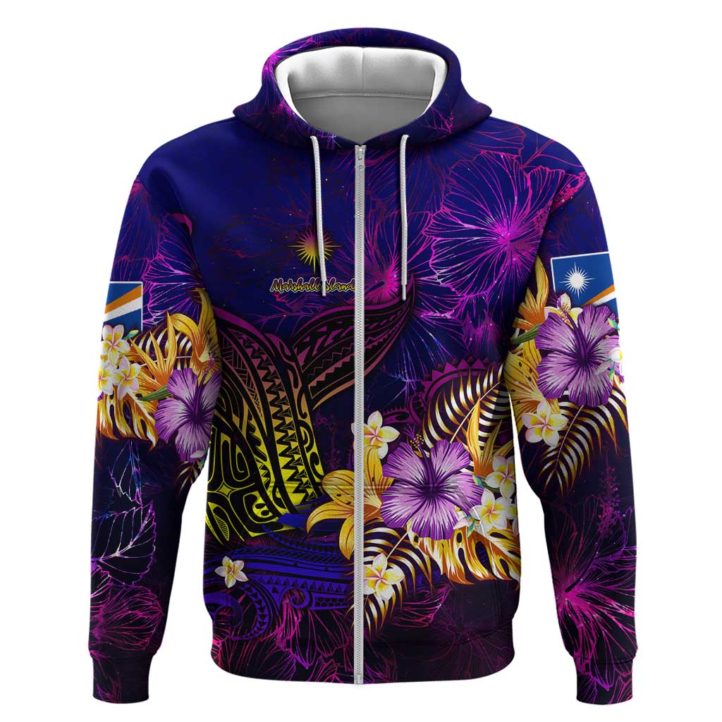 Marshall Islands Zip Hoodie Whale Hibiscus Polynesian