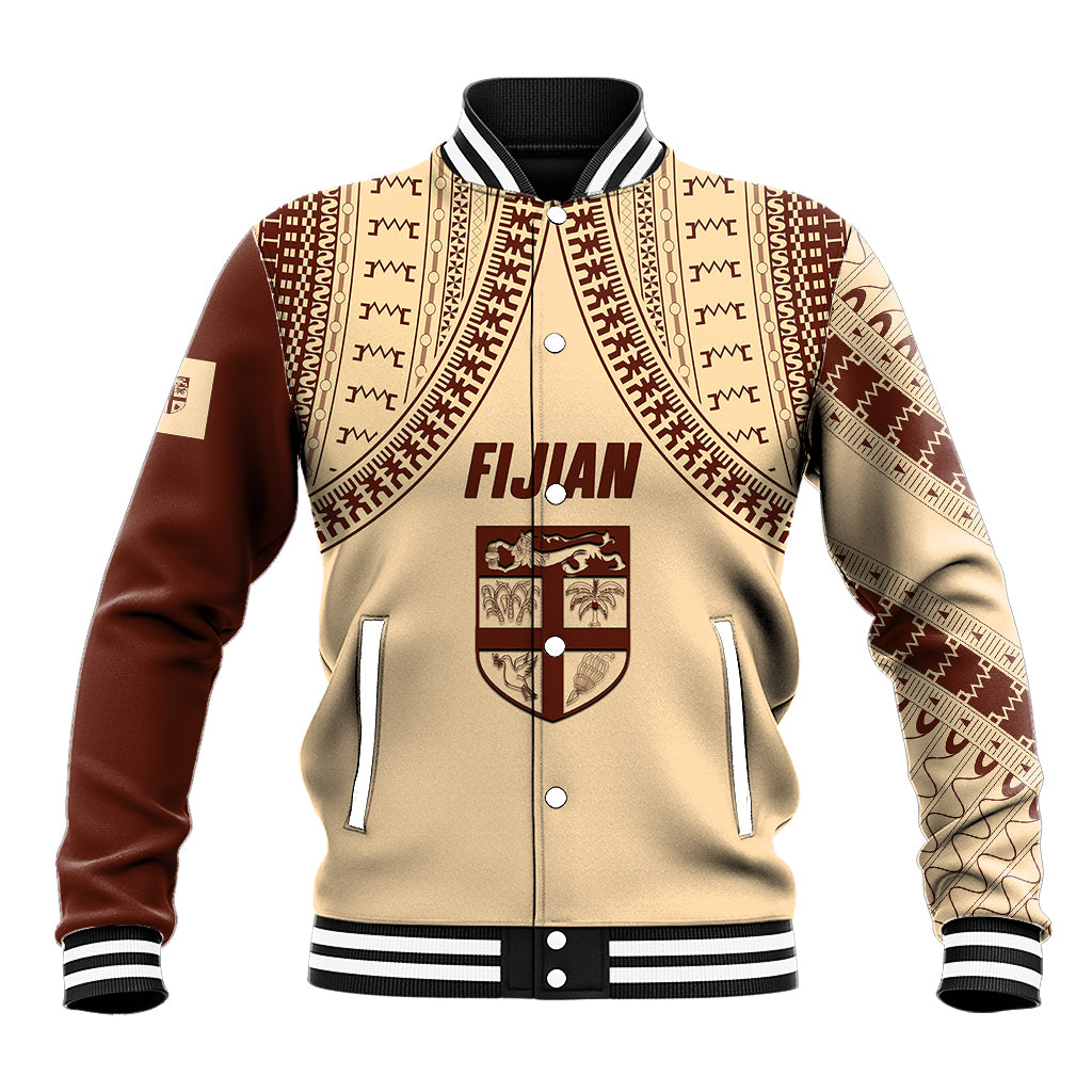 Fiji Bula Baseball Jacket Tapa Pattern Design DT02 Unisex Beige - Polynesian Pride