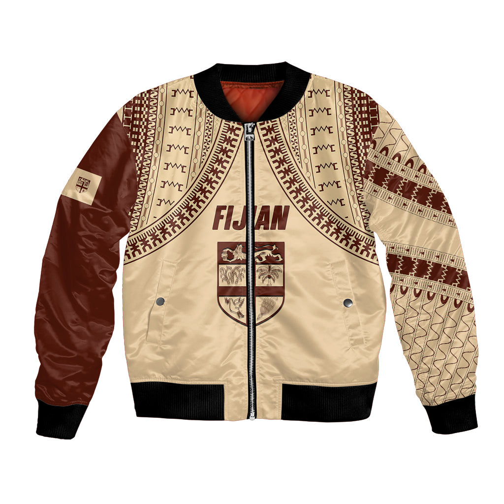Fiji Bula Bomber Jacket Tapa Pattern Design DT02 Unisex Beige - Polynesian Pride